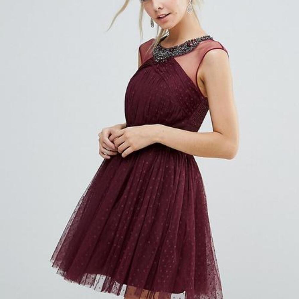 Embellished Mesh Top Full Prom Skater Dress Women's Size 8